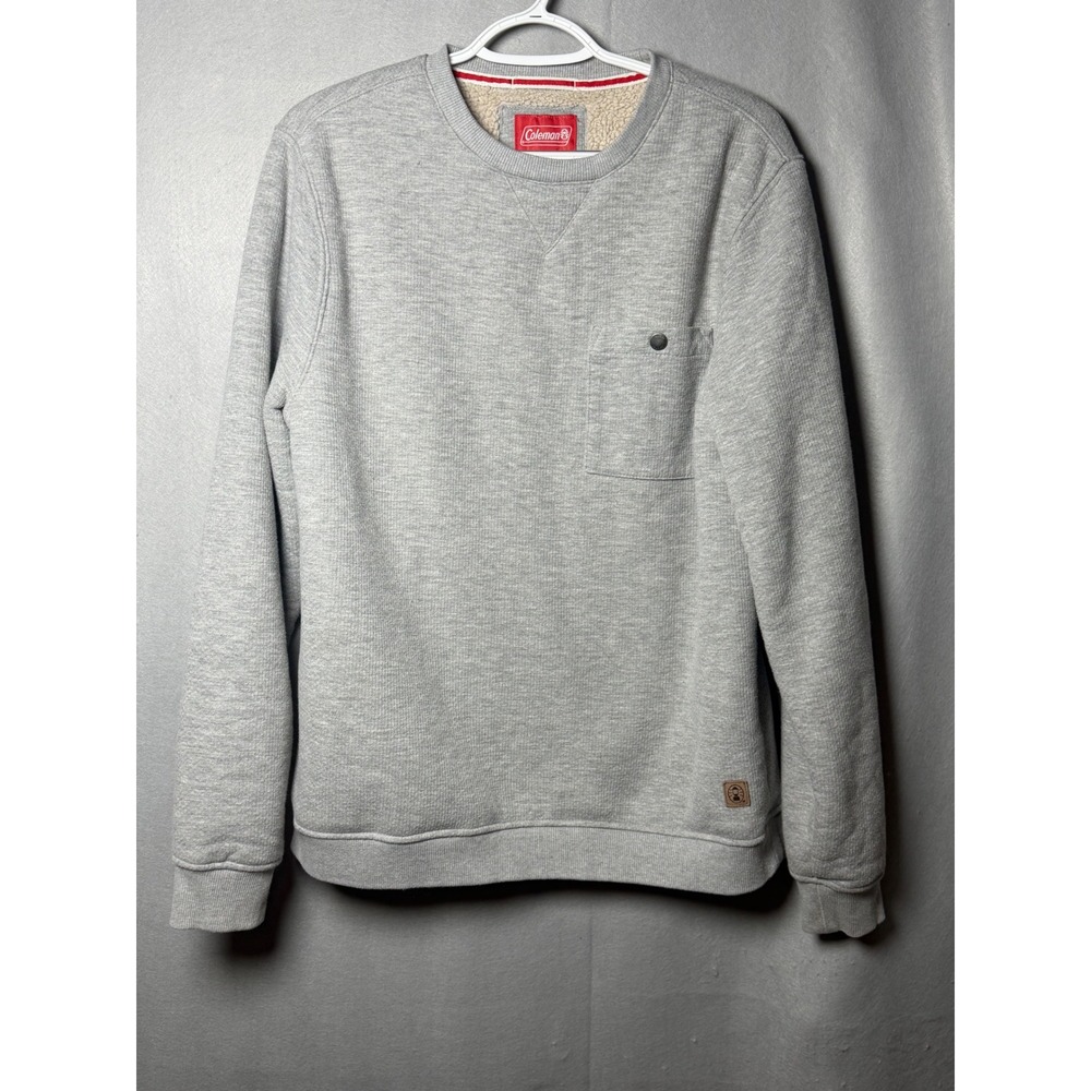Coleman Mens Gray Waffle Knit Sherpa Lined Crewneck Sweatshirt Medium 12902